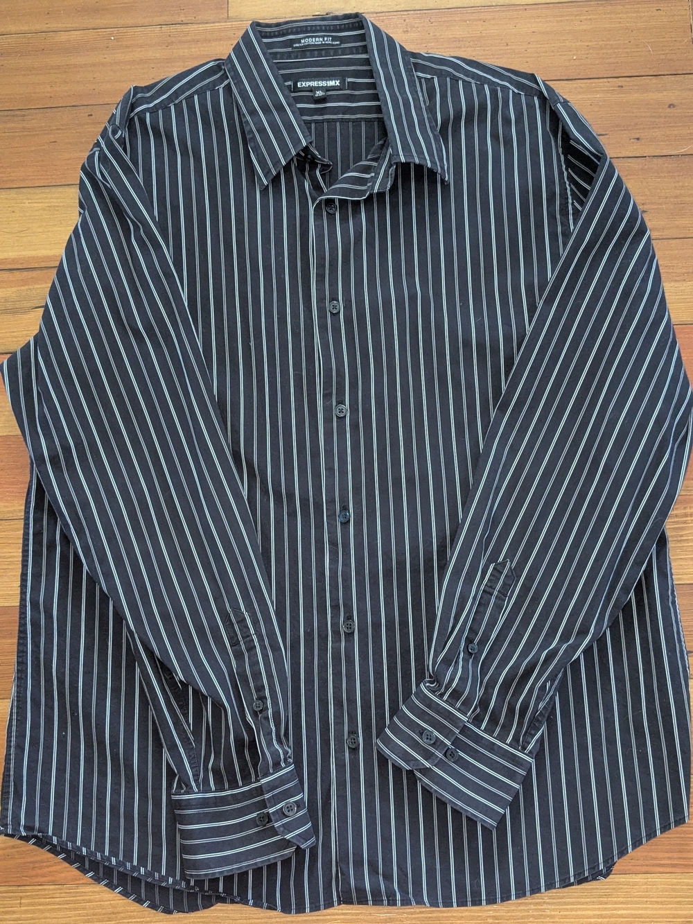 EXPRESS 1MX -  SIZE XL -  MODERN FIT - PINSTRIPE SHIRT - Picture 3 of 12
